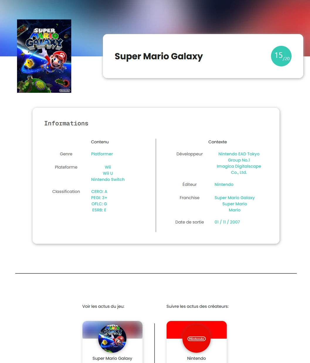 Page jeux vidéo du site