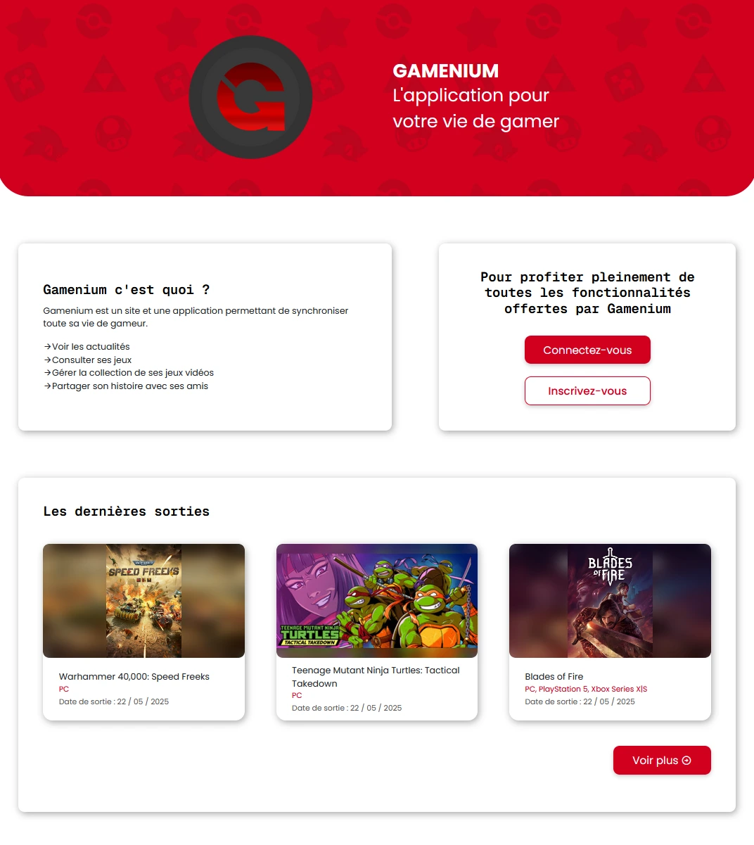 Page d'accueil du site