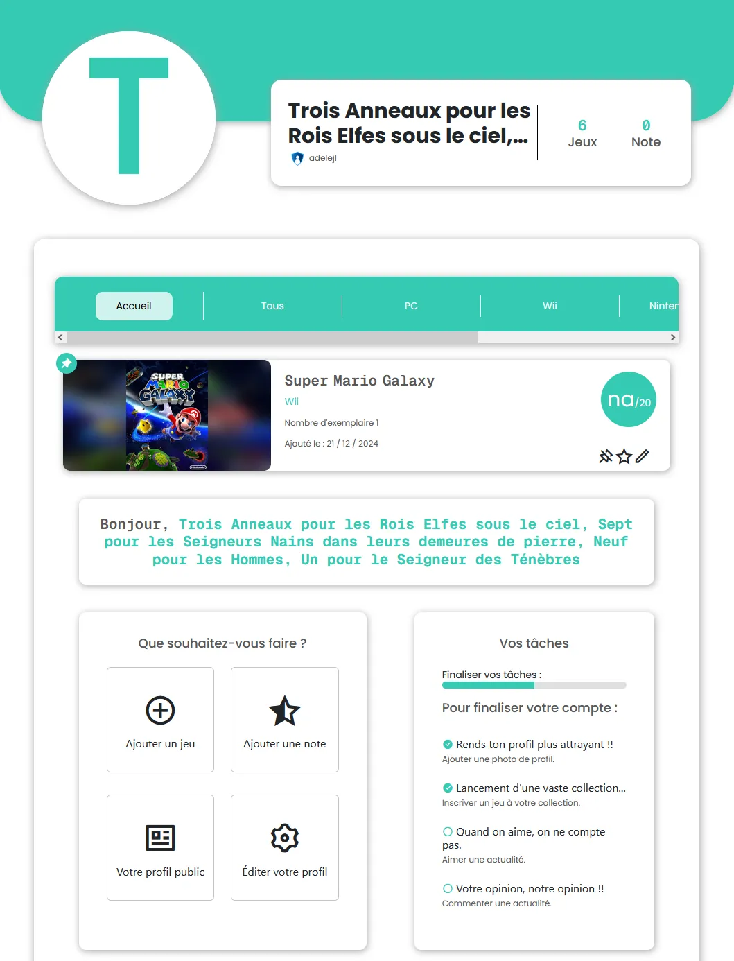 Page profile du site