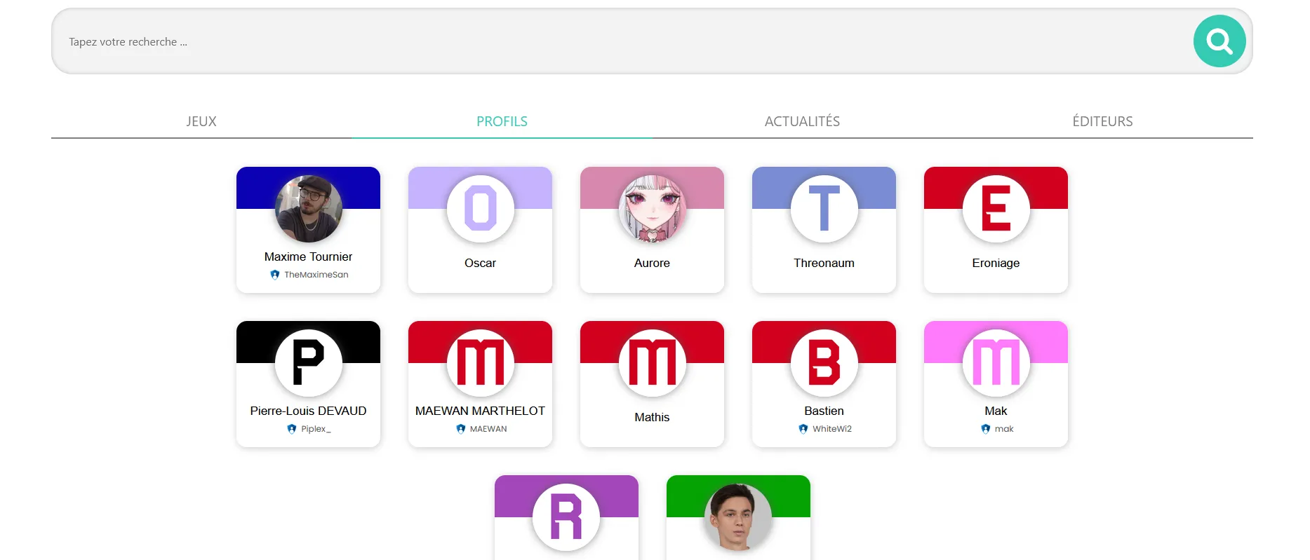 Page recherche du site