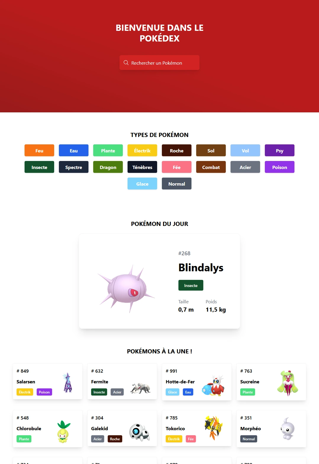 Page d'accueil du pokedex